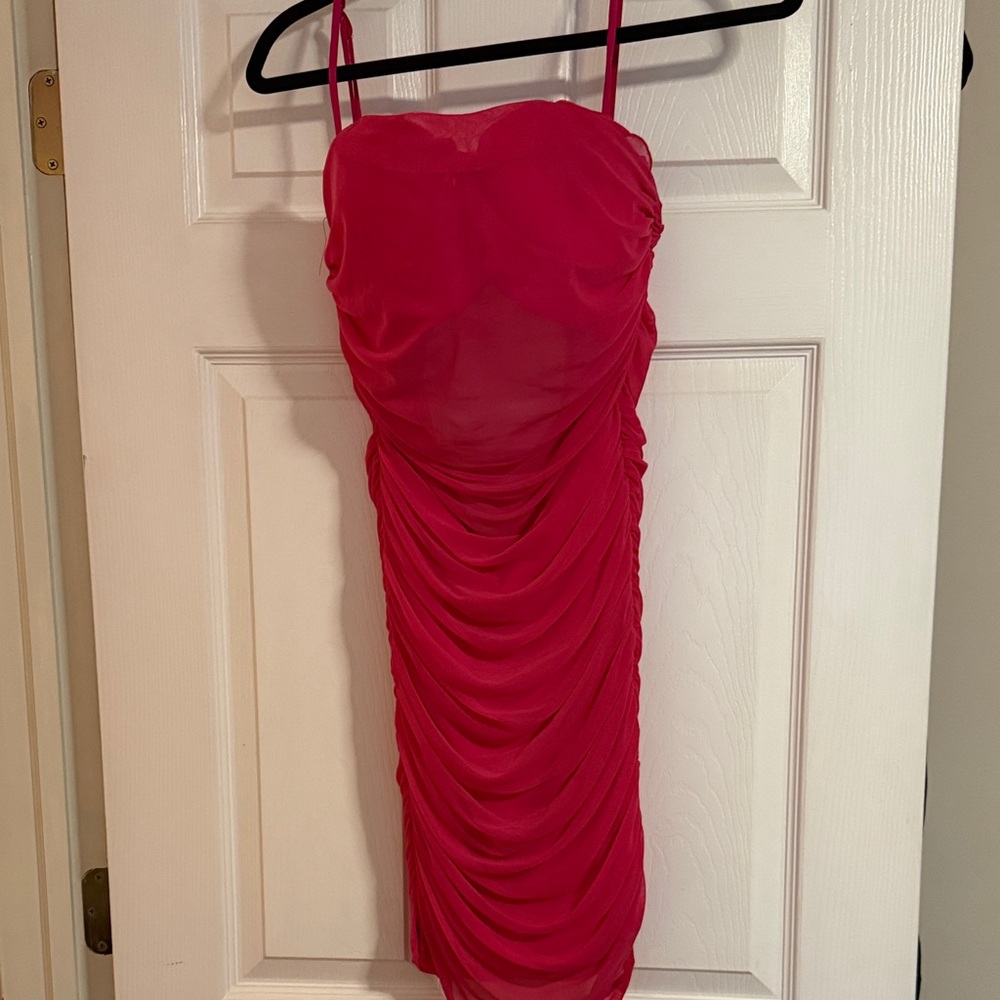 NBD Vibrant Pink Ruched Mini Dress